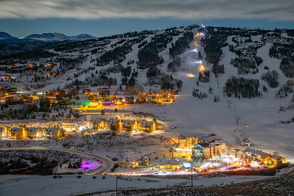 Ski area lit at night